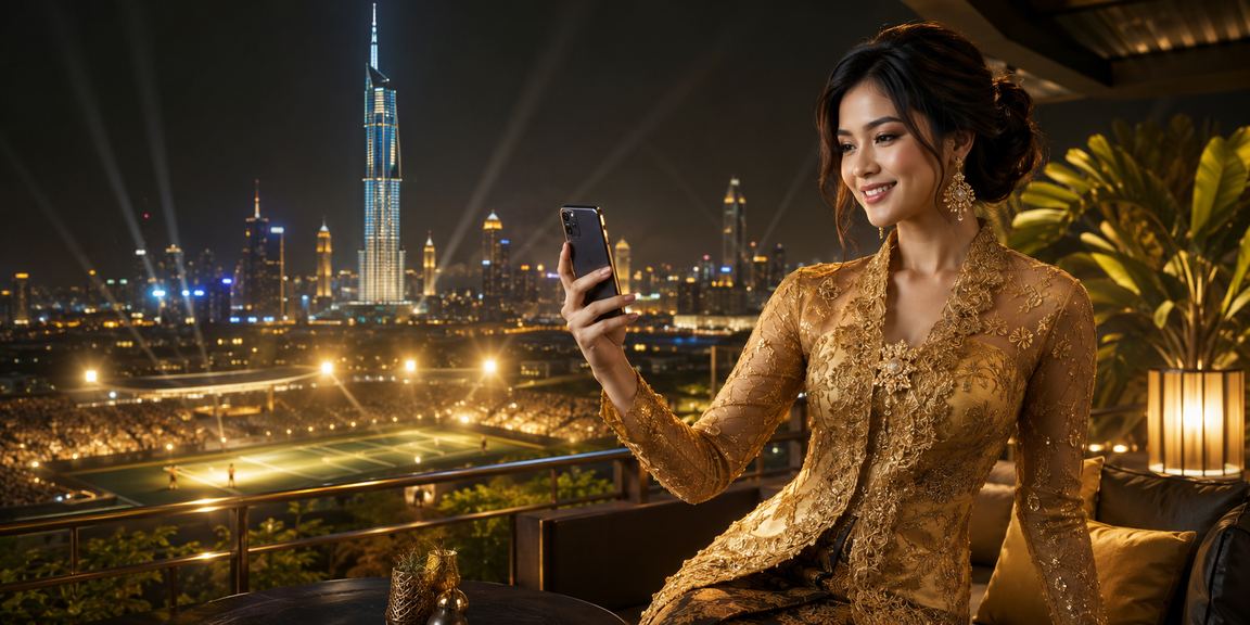 Pengguna wanita Malaysia dalam pakaian kebaya menggunakan platform kasino mudah alih di Kuala Lumpur